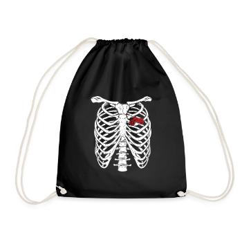Motorcycle driving heart skeleton x-ray incurable - Drawstring Bag - black - Front