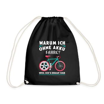 Fahrrad Ohne Akku - Anti E Bike Radfahrer - Turnbeutel - Schwarz - Vorne