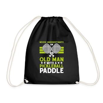 Old Man Pickleball Paddle Gift - Drawstring Bag - black - Front