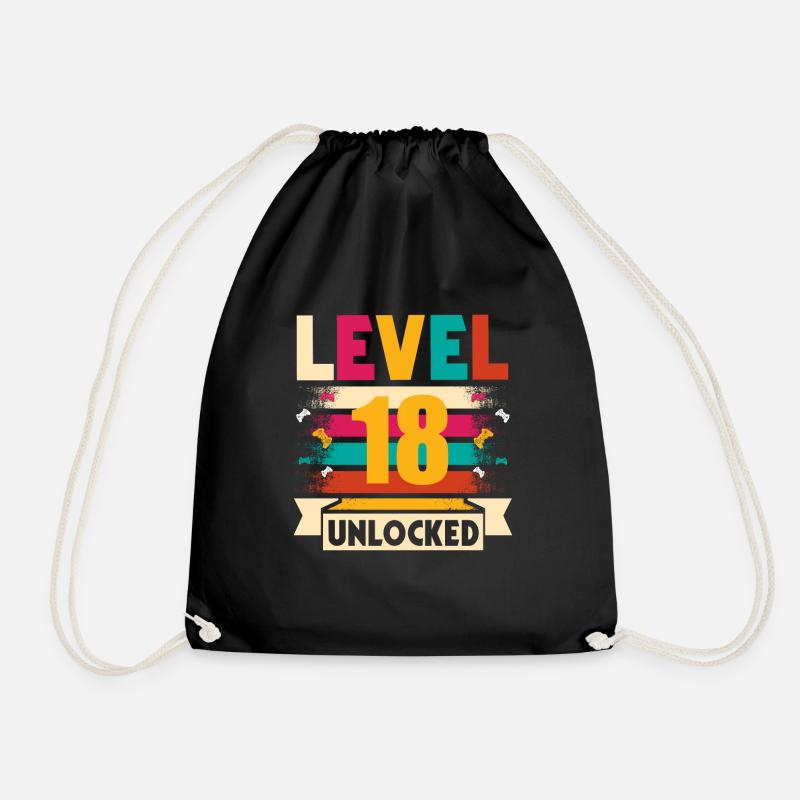 18 Birthday Gift Level 18 Unlocked - Drawstring Bag - black