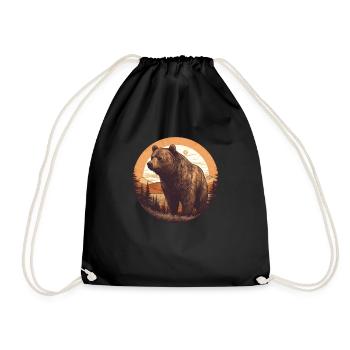 Retro Brown Bear Sunset Forest and Trees - Drawstring Bag - black - Front