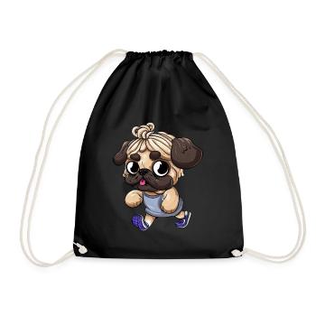 Sporty pug: Fit and active on the road - Drawstring Bag - black - Front