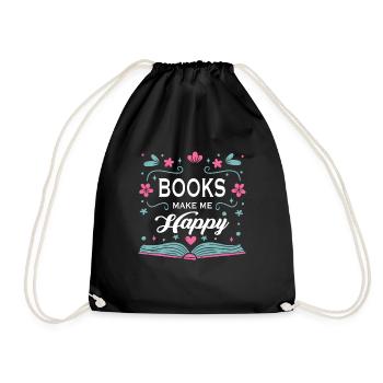 Bücher Buch lesen Bücherei Bibliothek Bücherwurm - Turnbeutel - Schwarz - Vorne