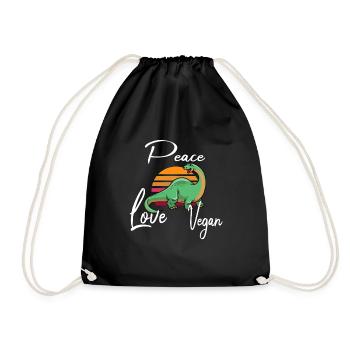Peace Love Vegan Brontosaurus - Drawstring Bag - black - Front