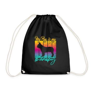 My Pug is my therapy - Drawstring Bag - black - Front
