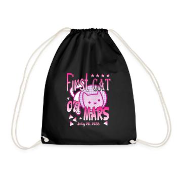 First Cat on Mars - Drawstring Bag - black - Front