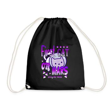 First Cat on Mars - Drawstring Bag - black - Front