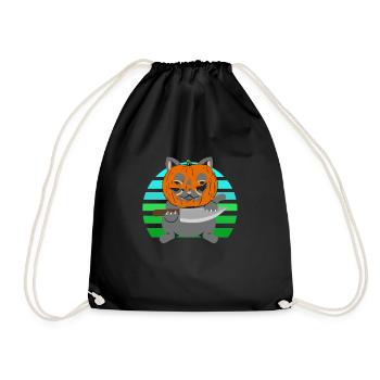 Halloween Cat Pumpkin Head - Drawstring Bag - black - Front