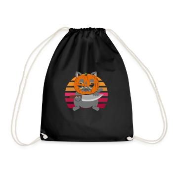 Halloween Cat Pumpkin Head - Drawstring Bag - black - Front