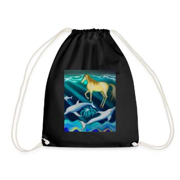 Cheval nageant avec des dauphins peignant - Sac de sport léger - noir - Devant