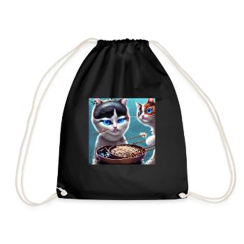 Magical Cats Eat Ramen - Drawstring Bag - black - Front