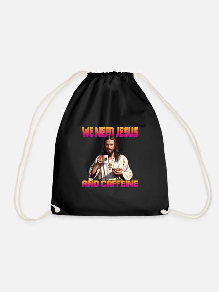 Kaffee und Jesus - Turnbeutel - Schwarz
