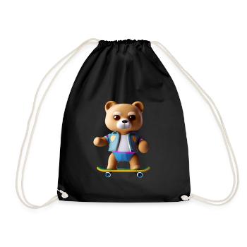 Cool bear on skateboard - Casual style - Drawstring Bag - black - Front