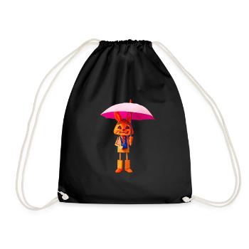 Wooden rabbit with umbrella - Drawstring Bag - black - Front