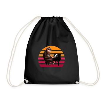 Monkey at the piano - Drawstring Bag - black - Front