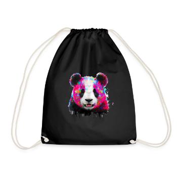 Farbexplosion Panda Bär - Turnbeutel - Schwarz - Vorne