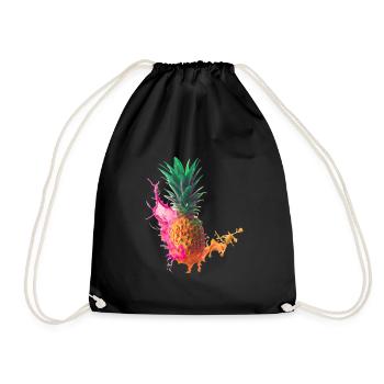 Farbenfrohe Ananas - Turnbeutel - Schwarz - Vorne