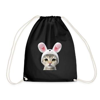 Cat with rabbit ears - Drawstring Bag - black - Front