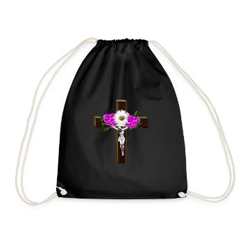 Jesus Cross Flowers - Drawstring Bag - black - Front