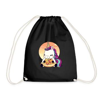 Licorne mangeant une pizza au coucher du soleil - Sac de sport léger - noir - Devant
