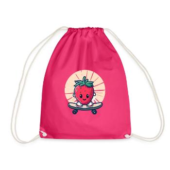 Strawberry skateboard in sunset - Drawstring Bag - fuchsia - Front