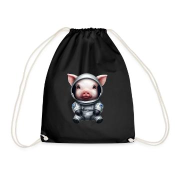 Schwein als Astronaut - Turnbeutel - Schwarz - Vorne