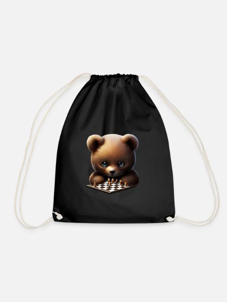 Bear playing chess - Drawstring Bag - black