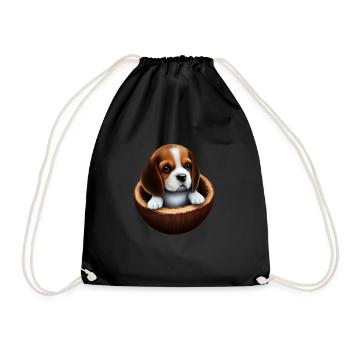 Beagle Hund in einer Kokosnussschale - Turnbeutel - Schwarz - Vorne