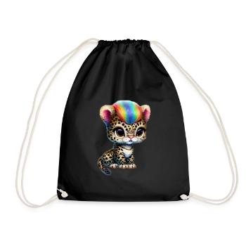 Leopard baby with rainbow mane - Drawstring Bag - black - Front