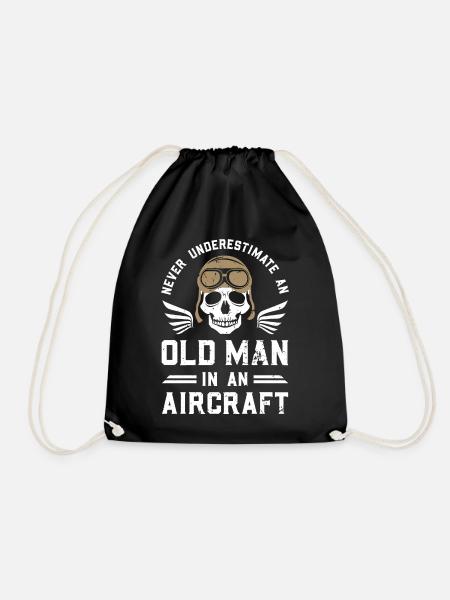 Never Underestimate An Old Man In An Aircraft - Turnbeutel - Schwarz