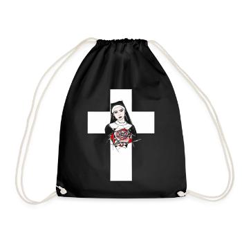 Nonne Kreuz Rose Tattoo Nun Gothic Dark - Turnbeutel - Schwarz - Vorne