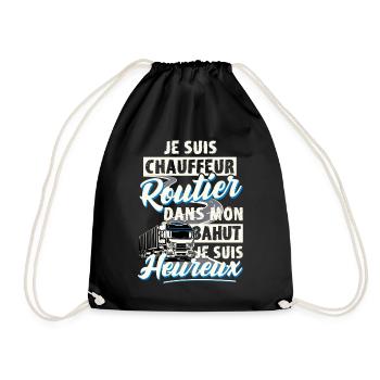 Cadeau routier humour camion chauffeur poids lourd - Sac de sport léger - noir - Devant