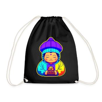 Cute little colorful Buddha child with hoodie - Drawstring Bag - black - Front