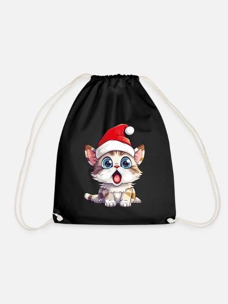 Katze Weihnachten Weihnachtskatze Erstaunt Staunen - Turnbeutel - Schwarz