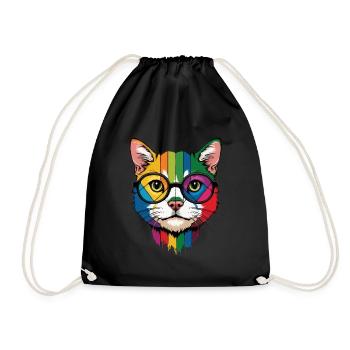 Katze Cool In Brille Bunte Karikatur - Turnbeutel - Schwarz - Vorne