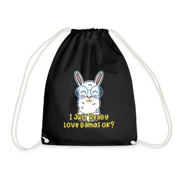 I love llamas - llama is my favorite animal - Drawstring Bag - black - Front