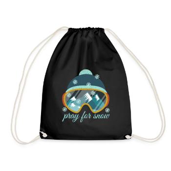 Pray for Snow. Love skiing. Sport.Ski.Mountains. - Drawstring Bag - black - Front