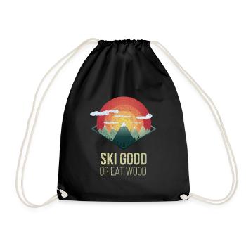 Snowboard Ski Good or Eat Wood funny Snow Geschenk - Turnbeutel - Schwarz - Vorne