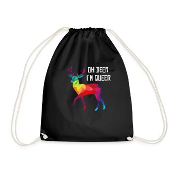 Oh Deer At Queer Gay LGBT Deer Funny Gift - Drawstring Bag - black - Front