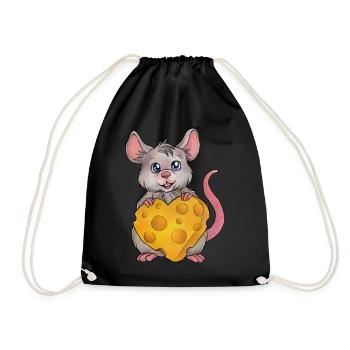 Cute Mouse niedliche Maus mit Käse Herz Geschenk - Turnbeutel - Schwarz - Vorne