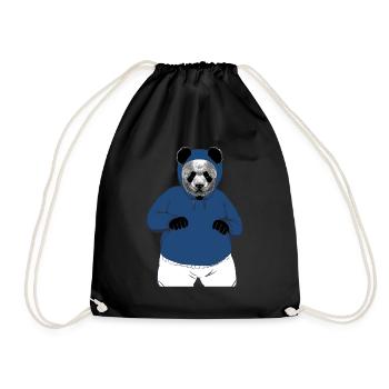 Panda bear with hoodie, hooded sweater / boxer pose - Drawstring Bag - black - Front