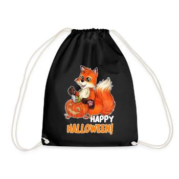 Happy Halloween - Fuchsbaby beim Kürbis Schnitzen - Turnbeutel - Schwarz - Vorne