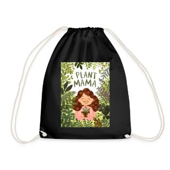 plant mama eco friendly - Drawstring Bag - black - Front