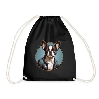 Boston Terrier Portrait Bostie Portrait - Turnbeutel - Schwarz - Vorne