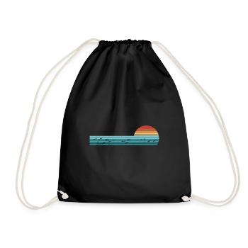 Retro Horizontal Vintage Fisch Sonnenuntergang Angeln - Turnbeutel - Schwarz - Vorne