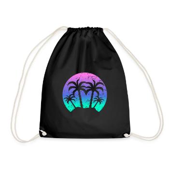 Vintage Palm Tree Beach Sunset Retro Gift - Drawstring Bag - black - Front