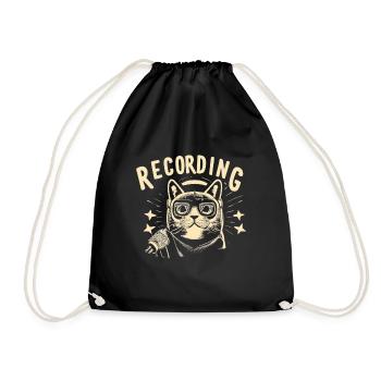 Podcast Host Podcaster Katze Audiobeitrag Geschenk - Turnbeutel - Schwarz - Vorne