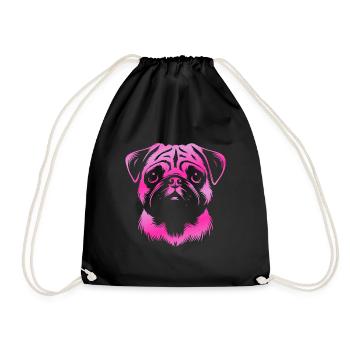 Mops, Hundekopf, Zeichnung pink - Turnbeutel - Schwarz - Vorne