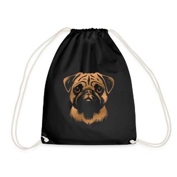 Mops, Hundekopf, Zeichnung bronze - Turnbeutel - Schwarz - Vorne