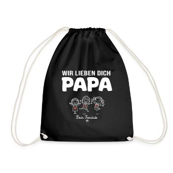 Wir lieben dich Papa dein Fanclub 3 Kinder - Turnbeutel - Schwarz - Vorne